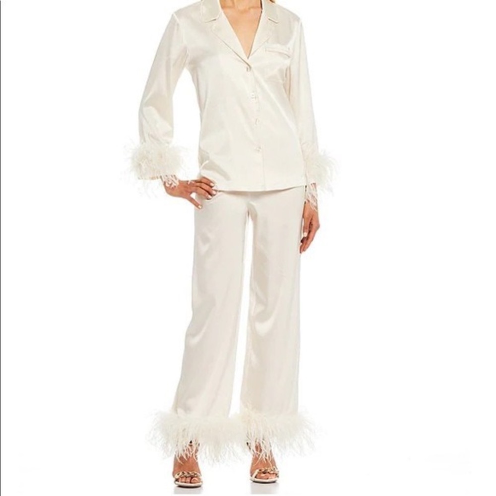 Antonio Melani White Feathered Bridal PJ Set